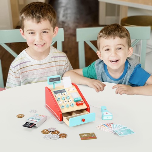 Wooden cash register toy - cash,